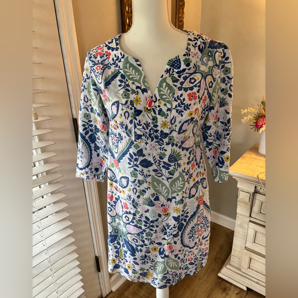 Boden 100% linen dress floral watercolor design size 6P EUC